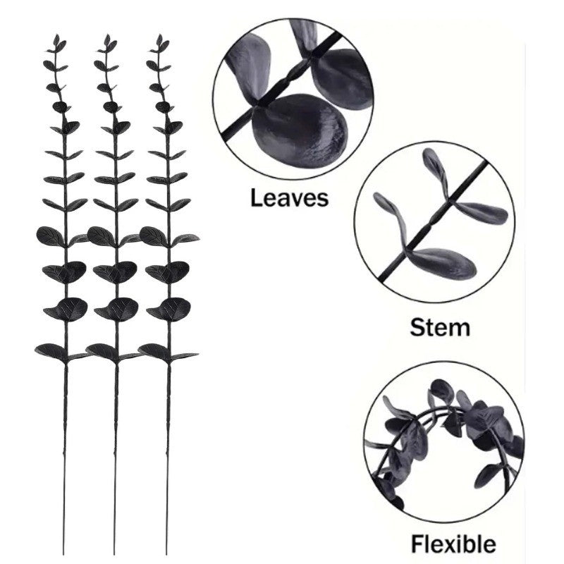 50/10x Black Artificial Eucalyptus Branches Simulation Flowers Stems Halloween Thanksgiving Ornaments DIY Home Table Decoration