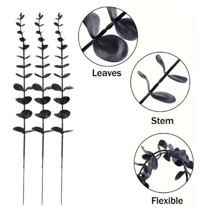 50/10x Black Artificial Eucalyptus Branches Simulation Flowers Stems Halloween Thanksgiving Ornaments DIY Home Table Decoration