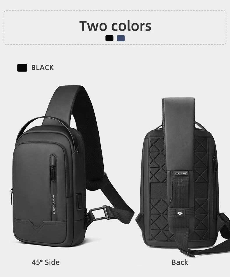 HK Waterproof Men's Shoulder Bag Lightweight Crossbody Bag Oxford Casual Satchel with USB Port Commute Business Chest Bag Male