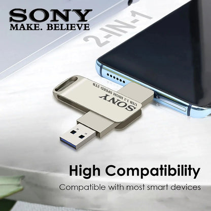 SONY USB 2TB Flash Pen Drive 2 in 1 OTG USB 3.1 Metal Memory Stick Dual C Pendrive 128GB 256GB 512GB 1TB High-Speed Storage De