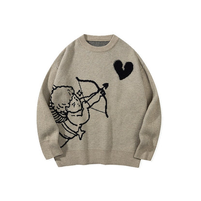 Men's Knitted Sweater Angel Love Heart Design Faionable Urban Sle Winter Season Long Sve round Ne Pullover New Arrival