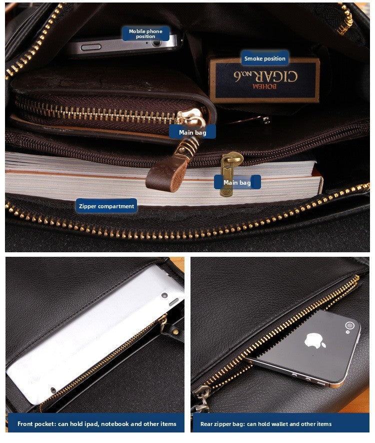 New Men's Bag, Business Shoulder Bag, Wear-resistant Waterproof PU Leather 10 Inch Capacity Men's Briefcase POLO Casual Bag