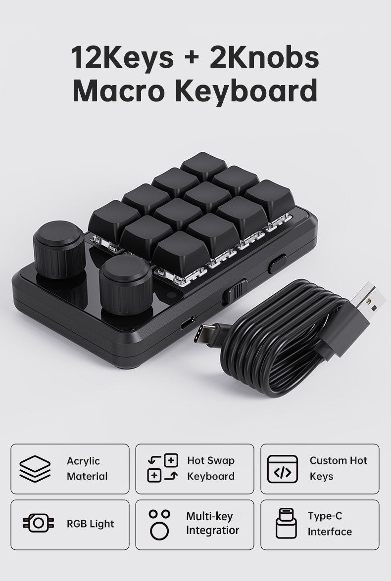 Programming Macro Custom Knob Keyboard RGB 3 Key Copy Paste Mini Button Photoshop Gaming Keypad Mechanical Hotswap Macropad