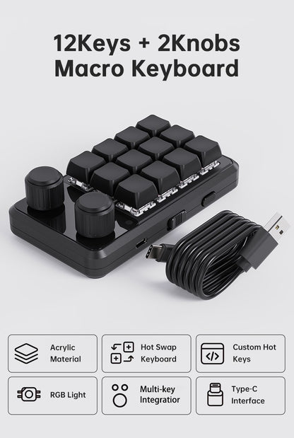 Programming Macro Custom Knob Keyboard RGB 3 Key Copy Paste Mini Button Photoshop Gaming Keypad Mechanical Hotswap Macropad