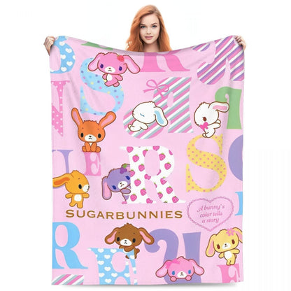 Sugarbunnies Sugar Rabbit Knitted Blanket Fleece Super Soft Throw Blankets for Outdoor Travel Bedroom Quilt