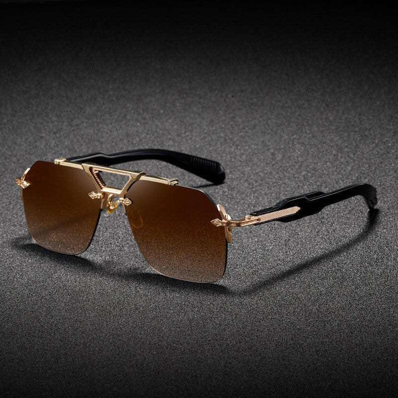 Novos Óculos de Sol Masculinos Steampunk Design de Haste Dupla Óculos de Piloto Sem Aro Proteção UV Óculos de Proteção Retrô