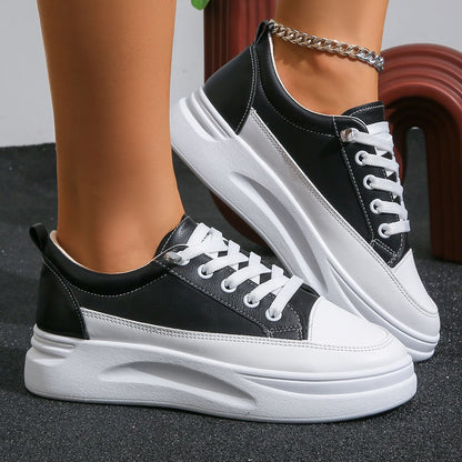 Tênis Feminino Branco de Outono com Cadarço, Sola Grossa, Casual, Antiderrapante, para Caminhada ao Ar Livre, Calçados Esportivos, Sapatos Femininos