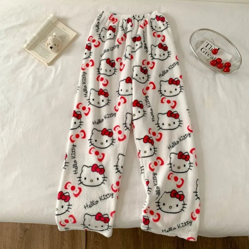 Yuguigou Flannel Sleeping Pants For Women Thickened Coral Fleece Pants For Autumn And Winter Cute Student Warm Plush Home Pant