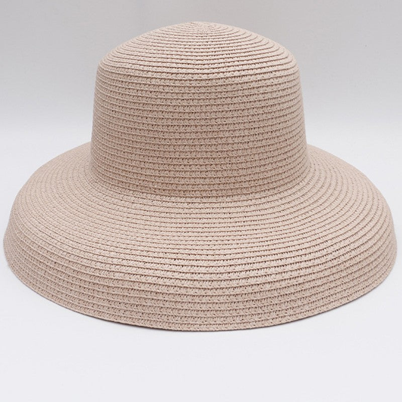 2023 New Summer Sun Hats Ladies Solid Plain Elegant Wide Brim Hat Female Round Top Panama Floppy Straw Beach Hat Women ????