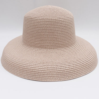 2023 New Summer Sun Hats Ladies Solid Plain Elegant Wide Brim Hat Female Round Top Panama Floppy Straw Beach Hat Women ????