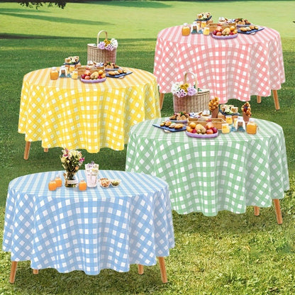 1/4pcs 213cm/83.86in Disposable Tablecloth Reusable Round Tablecloth Wrinkle-Free Waterproof Gingham Tablecloth Family Gathering