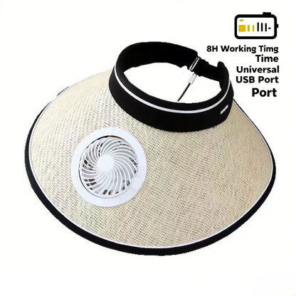 Essencial para o Ar Livre! Chapéu de Sol com Aba Larga e Ventilador Embutido - Carregamento USB, Leve, Adequado para Acampamento, Caminhada e Pesca