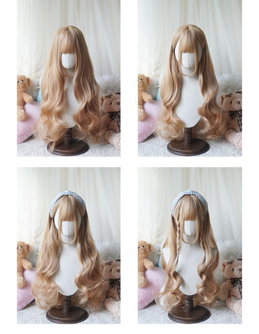 32cinch Lolita Style Long Curly  Wig | Heat Resistant Synthetic Hair with Bangs for Cosplay, Halloween, Anime Theme Party Dress