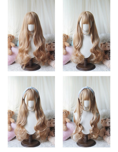 Peruca Longa Cacheada Estilo Lolita de 81cm | Cabelo Sintético Resistente ao Calor com Franja para Cosplay, Halloween, Festa Temática de Anime