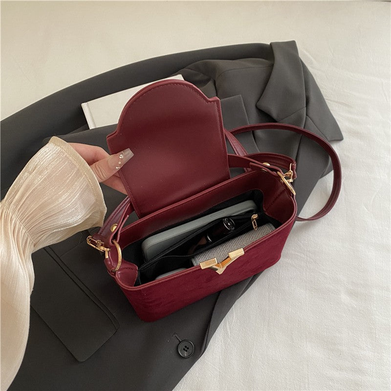 Fashionable Mini Suede Women's Bag, Faux Suede Tote Bag, Hardware Lock Buckle Decoration Handbag Purse Shoulder Cross Body Bags