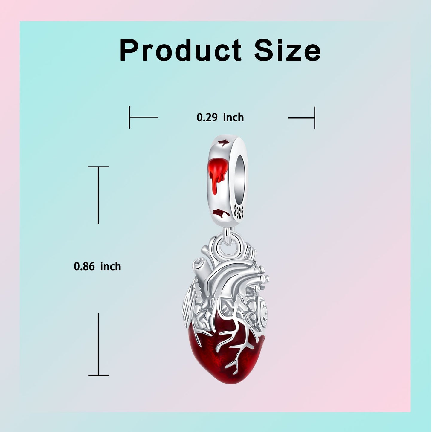 Hot Sale Charms Bead 925 Sterling Silver Red Heart Dangle Pendant Fit Bangle Bracelet Necklace DIY Jewelry