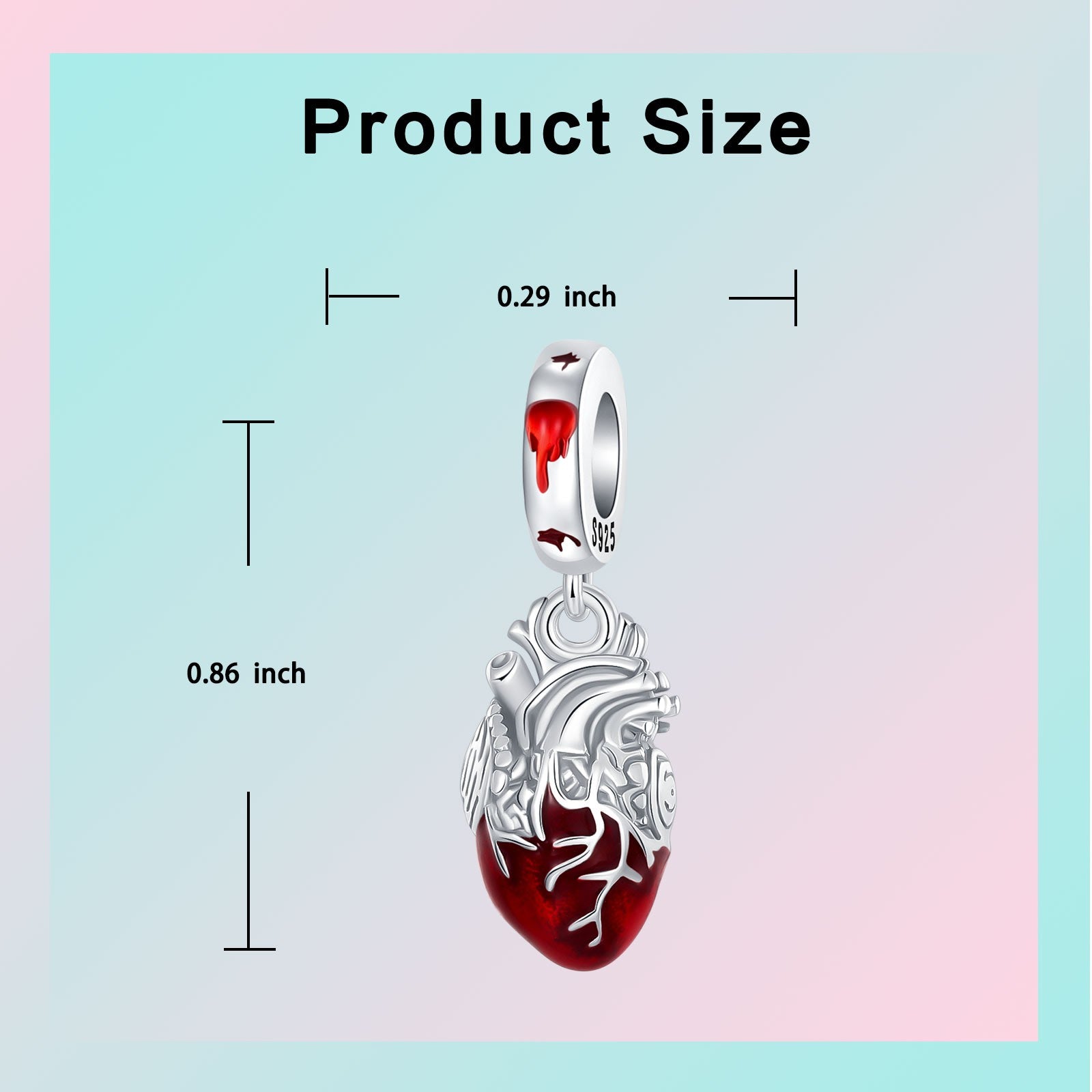 Hot Sale Charms Bead 925 Sterling Silver Red Heart Dangle Pendant Fit Bangle Bracelet Necklace DIY Jewelry