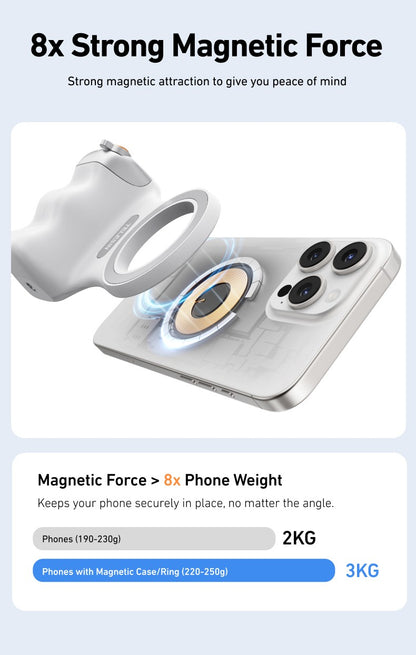 Fun Shot Magnetic Grip, Punho Ergonômico para Câmera de Celular com Controle Remoto Destacável, Funcionalidade Expansível para iPhone/Android