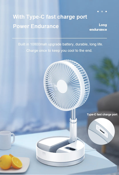 P10 10800mAh Folding Portable Fan USB Remote Control Air Cooler Silent Rechargeable Wireless Floor Standing Fan for Camping Desk