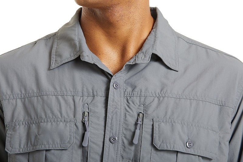 TACVASEN Summer Cargo Shirts Men's Mesh Breathable Long Sleeve Multi-Pockets Work Shirts Quick Dry Hiking Fishing Shirt Outdoor