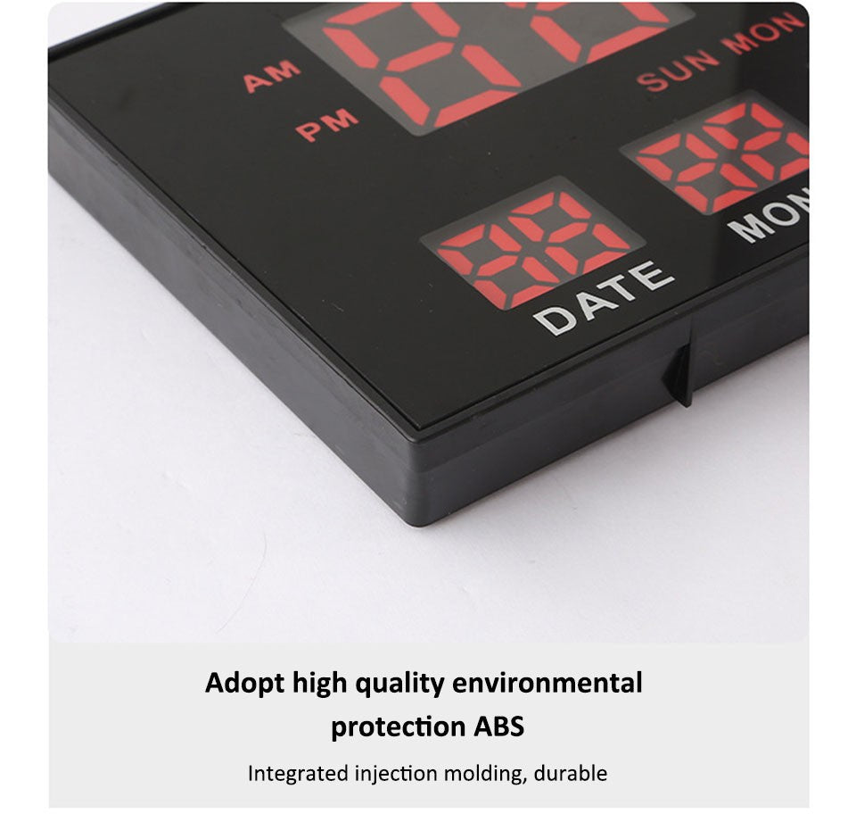 Digital Large Wall Clock Alarm Temperature Date Calendar Display 8 Sets of Alarm Clocks 14'' Electronic LED Clock Plug in Use