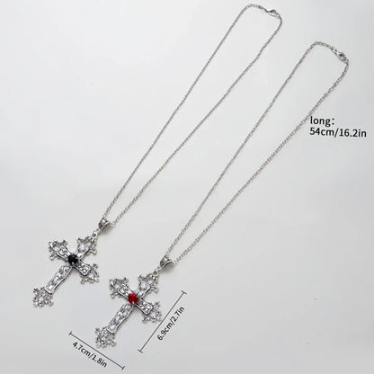 Colares com Pingente Grande de Cruz Punk Cristal para Mulheres Homens Gótico Corrente Clavicular Cruz Irregular Coleção Outono/Inverno Joias