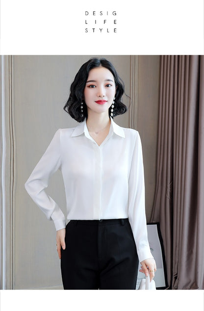 Women Silk Office Shirt 2025 Fashion Long Sleeve Casual Female Tops Elegant Ladies Vintage White Satin Blouses Shirts Oversized