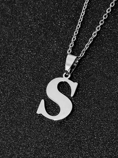 DGIDDK Aço Inoxidável Moda Simples A-Z Colar de Letra Pequena Pingente Inicial Corrente Fina Alfabeto Joia de Presente para Homens e Mulheres