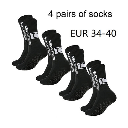 4 pares de meias de futebol coladas TC de cano médio novas para treinamento e competição esportiva, meias antiderrapantes e respiráveis