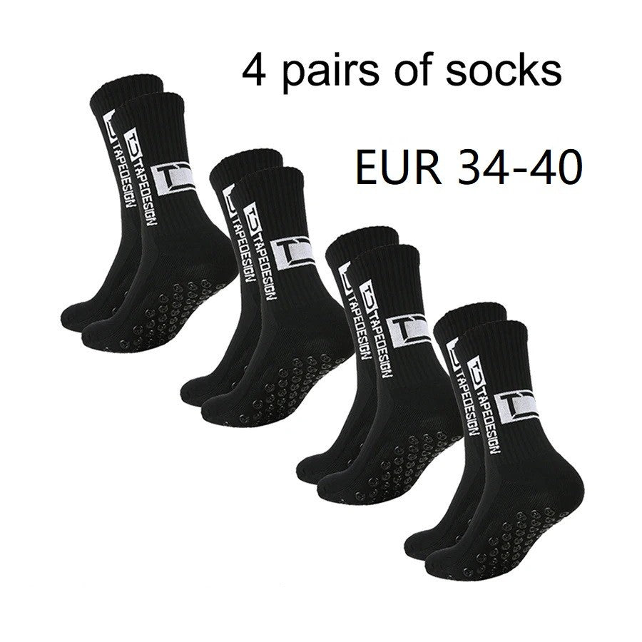 4 pares de meias de futebol coladas TC de cano médio novas para treinamento e competição esportiva, meias antiderrapantes e respiráveis
