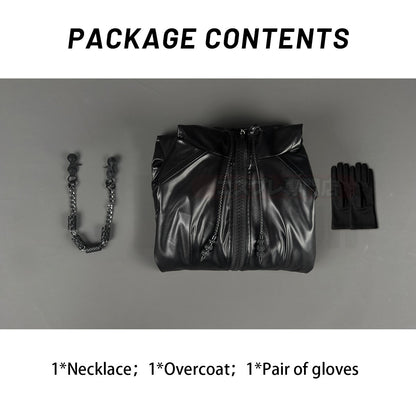 HOLOUN Organization XIII Cosplay Costume Game KH Convention Halloween Christmas Black Hooded Faux Leather Coat Necklace Gloves