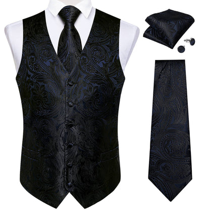 Luxury Paisley Men's Suit Vest Black Pink Red Wedding Prom Tuxedo Waistcoat Necktie Handkerchief Cufflink Sleeveless Jacket Vest
