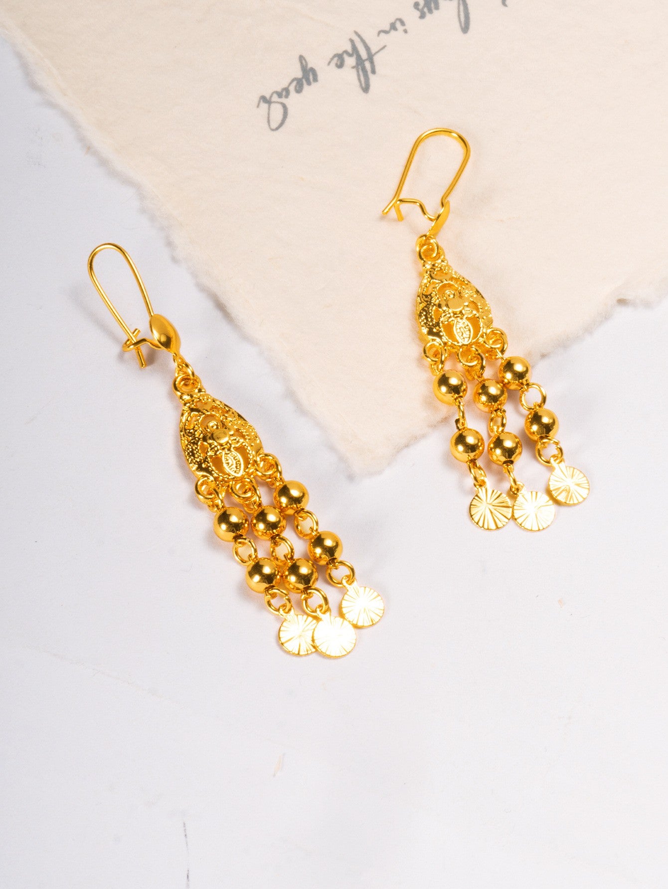 AU999 24K Gold Women's Ear Hanging Earrings - Elegant Dangle Jewelry