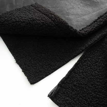 Women's Coat 2025 Autumn New Style Black Long-Sleeve Leather and Fur Integrated Coat with Belt High-End Outerwear Elegant