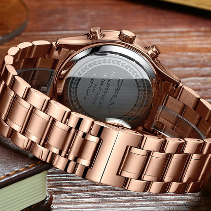 CRRJU Men Quartz Wristwatches Luxury Brand Sporty Chronograph Watches with 316 Stainless Steel Luminous Hands Male Clock Red