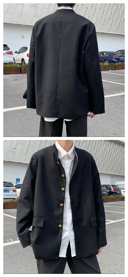 Japan Style School Uniform Jacket Stand Collar Men Women Tunic Suit Jacket DK Costume Black Coat With Nameplate High Version
