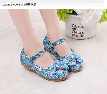 Disney Frozen Princess Elsa Cartoon Soft Sole Sandals Baby Girl Princess Shoes Crystal Shoes Children Flat Girl Leather Shoes