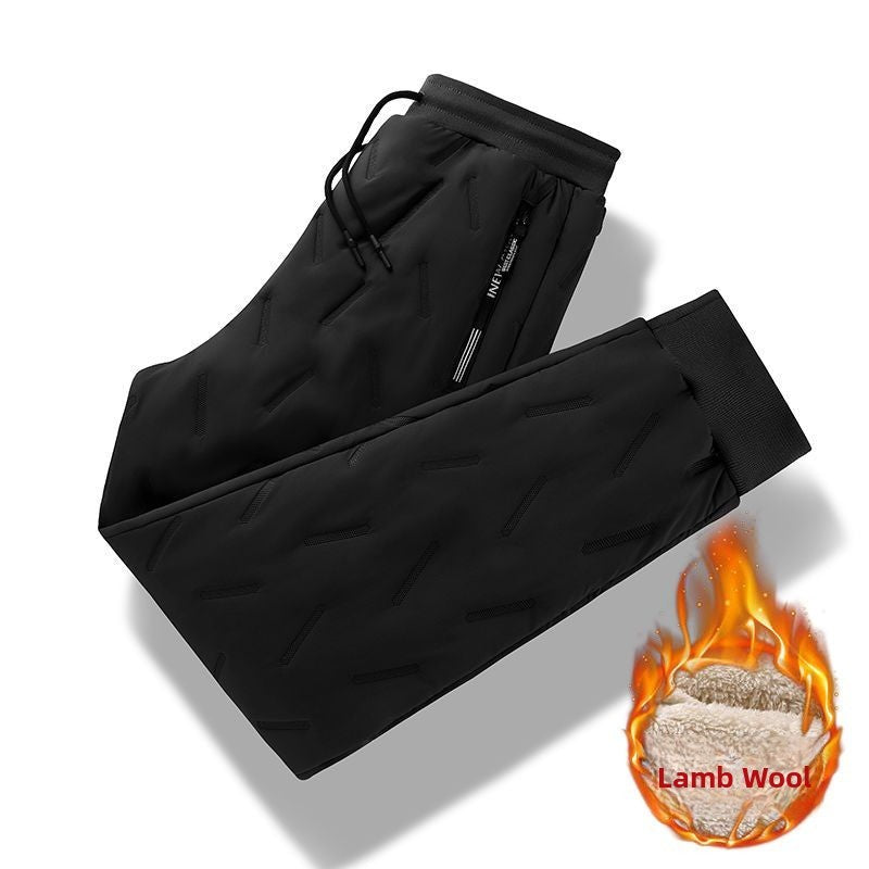 Men's Winter Thiened Fce Lined down Cotton Pants Casual Spor Long Trousers Loose Fit Warm Outerwear for Autumn And Winter