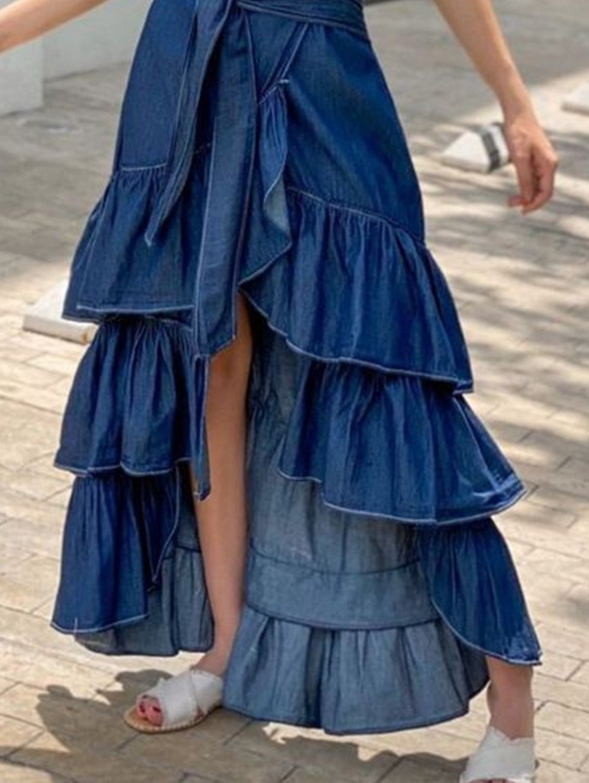 Women Mermaid Skirt Plus Size High Waist Casual Plain Spliced Pleated Slit Hem Denim Skirt Single Button Slim Vintage Skirt 2023