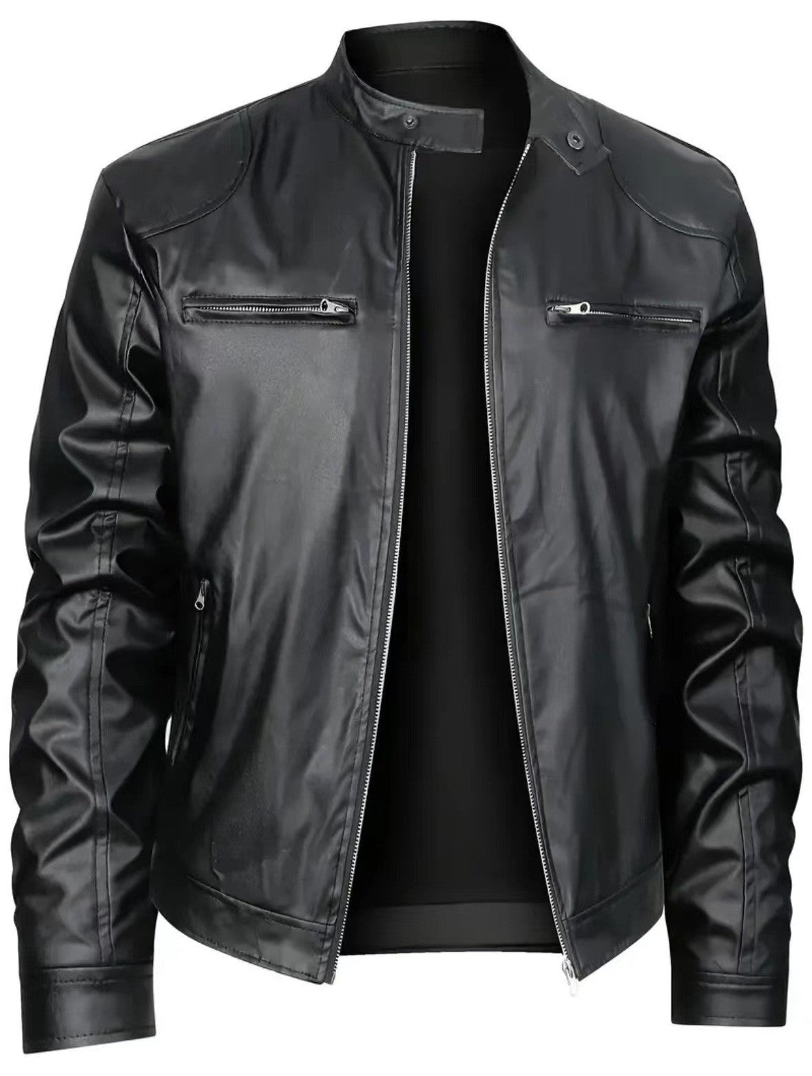 Casual High Quality Men's Slim Fit Biker Leather Jacket Stand Collar Pocket Decorated Motorcycle Style Casual Outerwear 5XL
