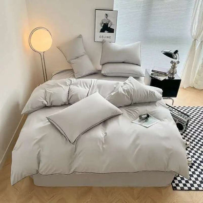 Black Bedding Set - Minimalist Queen/King Size Quilt Set 100% Cotton Plain Bed Cover Full Set (Includes Pillowcases)?