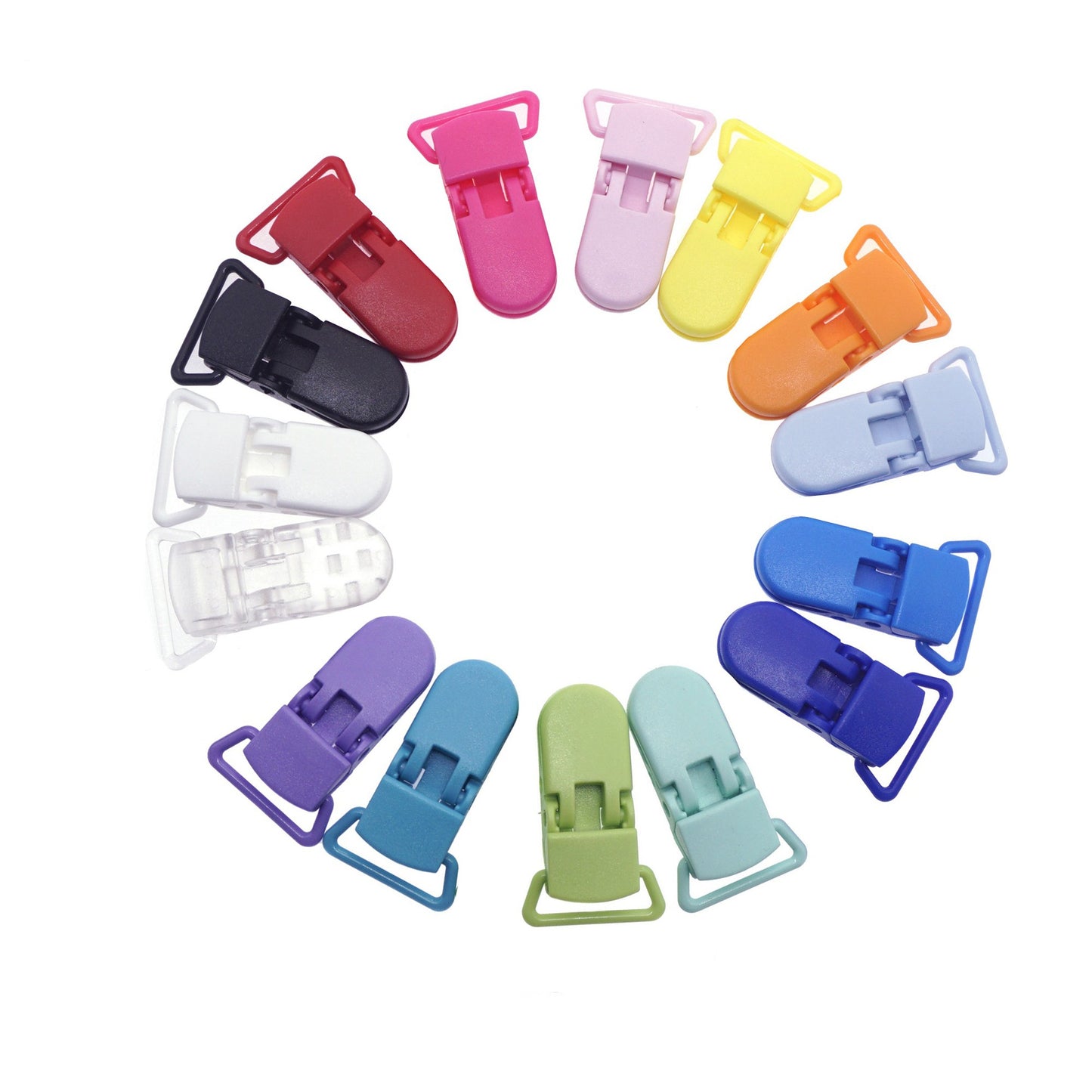 Sutoyuen 40pcs Hot D Shape Kam Plastic Pacifier Clips Plastic Baby Soother Dummy Suspender Chain Holder Clips for 20mm Ribbon