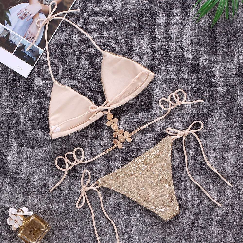 Sequins Sexy Bikinis Swimsuit With Rhinestones Women Swimwear Female Push Up Bikini Beach Swim Wear Bathing Suits Pool Bather