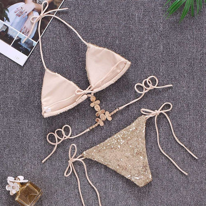 Sequins Sexy Bikinis Swimsuit With Rhinestones Women Swimwear Female Push Up Bikini Beach Swim Wear Bathing Suits Pool Bather