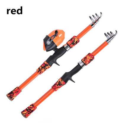 Portable telescopic camouflage children's fishing rod with rotating adjustment throwing rod outdoor fishing accessories tools