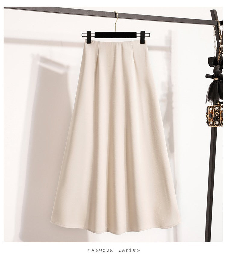 A-Line Mini Skirt High Waist Mid Length Skirts Women's Slimming Black Autumn Elastic Waist Design Solid Color Versatile Skirt