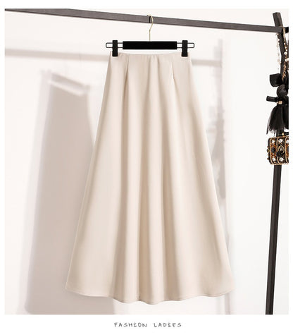 A-Line Mini Skirt High Waist Mid Length Skirts Women's Slimming Black Autumn Elastic Waist Design Solid Color Versatile Skirt