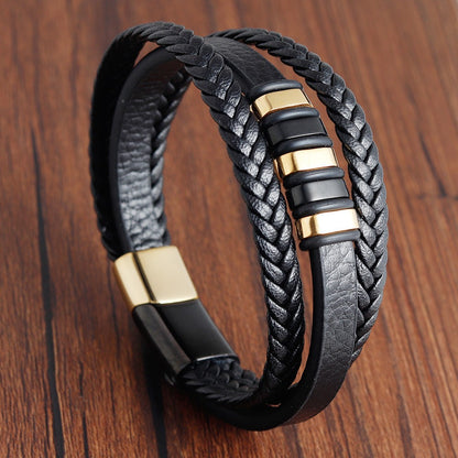 Pulseira de corda trançada charmosa para homens, fecho magnético de aço inoxidável, pulseiras e braceletes de couro legítimo, joias masculinas e femininas