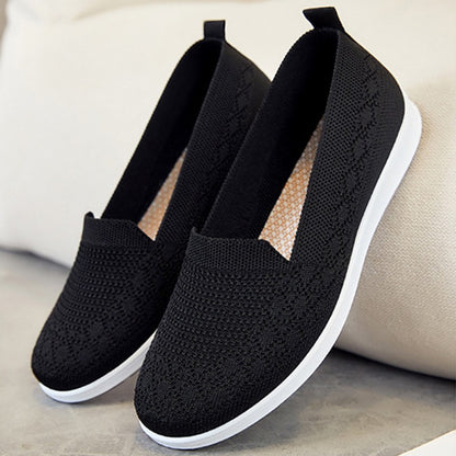Spring Summer Breathable Knitted Flats for Women 2025 Comfortable Slip On Mom Shoes Woman Slip On Non Slip Casual Sneaker Female