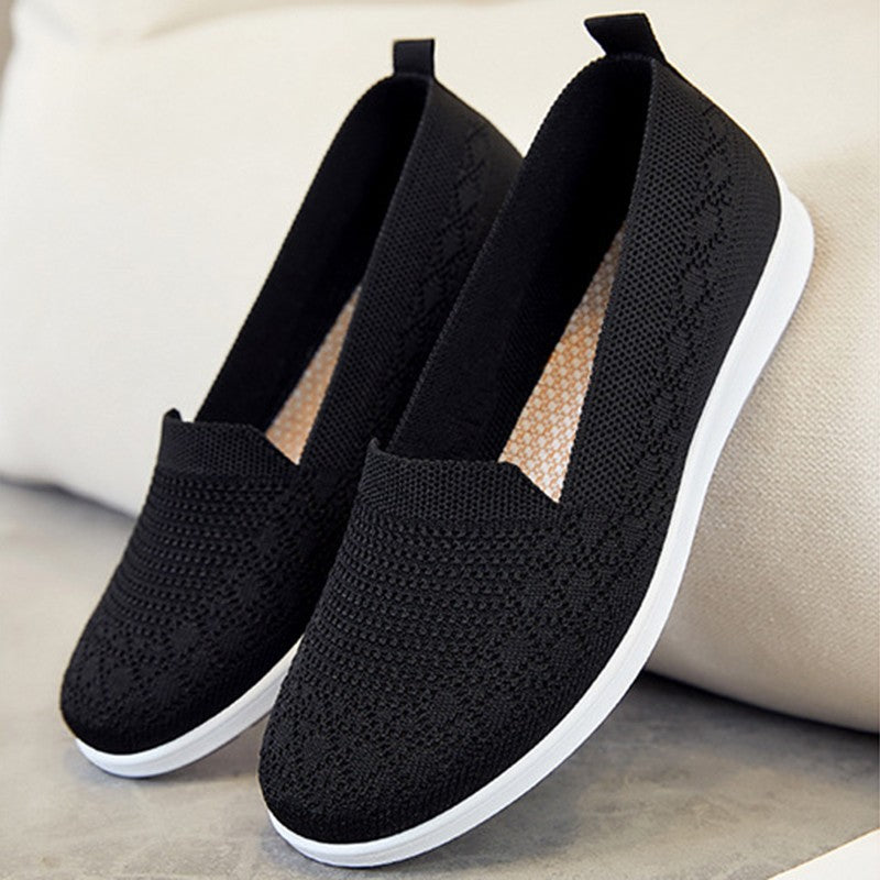 Spring Summer Breathable Knitted Flats for Women 2025 Comfortable Slip On Mom Shoes Woman Slip On Non Slip Casual Sneaker Female